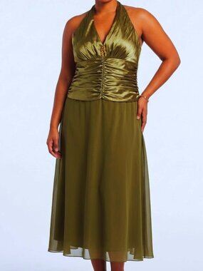 JS Boutique Sage Chiffon/Satin Halter Cocktail Dress NEW Sz. 16